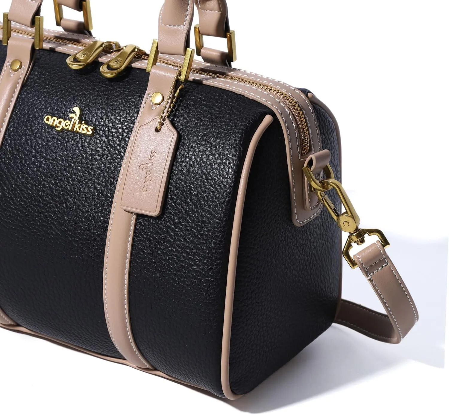 Angel Kiss Women Satchel Purses and Handbags Vegan Leather Boston Barrel Bag Top Handle Shoulder Purse with Crossbody Strap