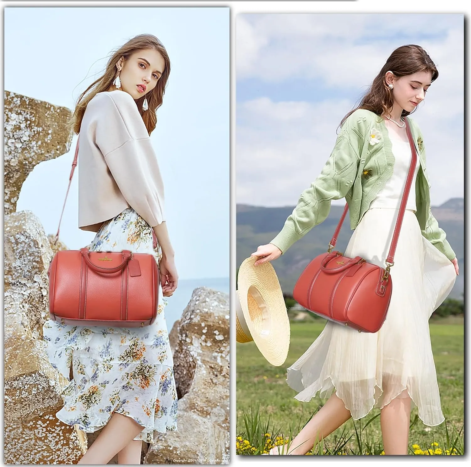 Angel Kiss Women Satchel Purses and Handbags Vegan Leather Boston Barrel Bag Top Handle Shoulder Purse with Crossbody Strap