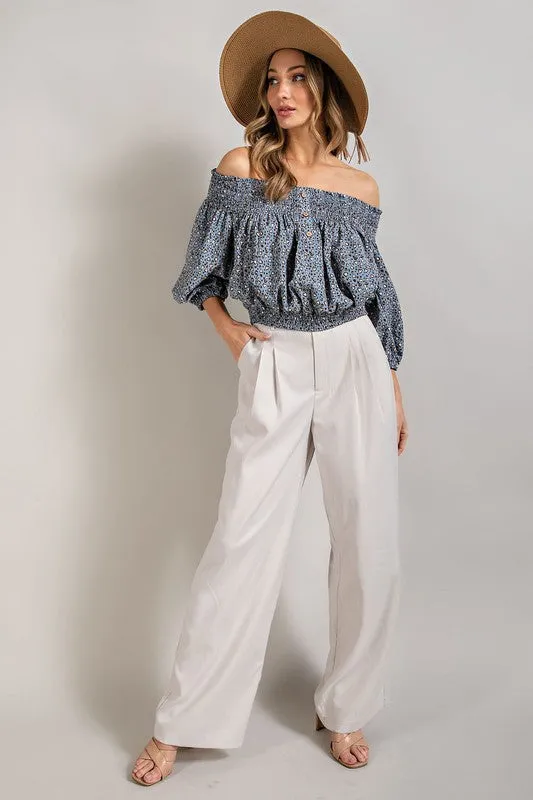 Animal Print Smocked Off Shoulder Top