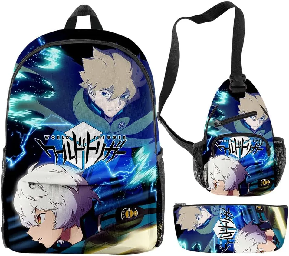 Anime World Trigger 3D print Oxford Cloth Shoulder Backpack Multi Zipper 3 Pieces Sets Pack Bag (HJ04816)