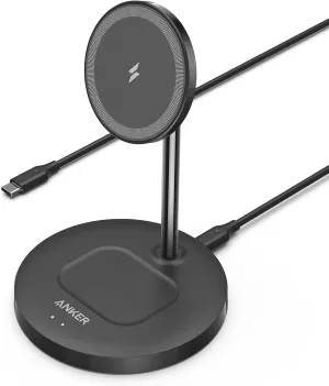 Anker iPhone 16 Wireless Charging Stand, PowerWave 2-in-1 Magnetic Stand Lite with USB-C Cable, For iPhone 16/15/14/13 Series, AirPods (No AC Adapter)