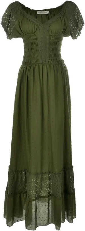 Anna-Kaci Renaissance Peasant Maiden Boho Inspired Cap Sleeve Lace Trim Maxi Dress