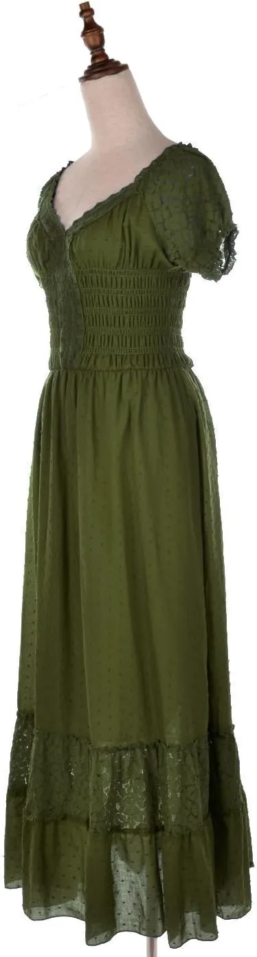 Anna-Kaci Renaissance Peasant Maiden Boho Inspired Cap Sleeve Lace Trim Maxi Dress