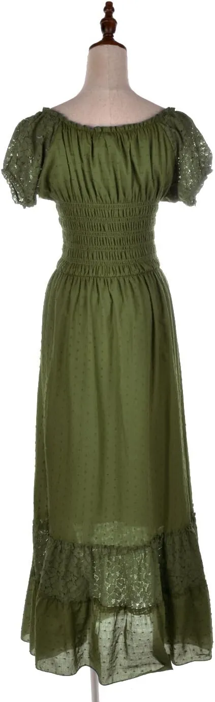 Anna-Kaci Renaissance Peasant Maiden Boho Inspired Cap Sleeve Lace Trim Maxi Dress