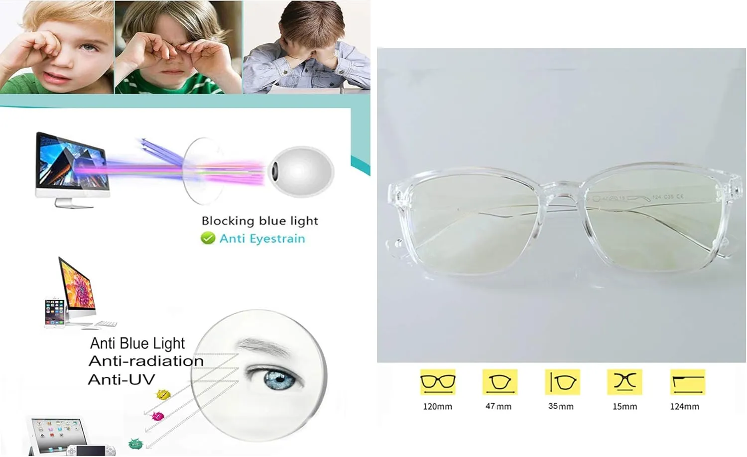 Anti Blue Light Glasses for Kids Computer Glasses, Video Gaming Glasses for Children