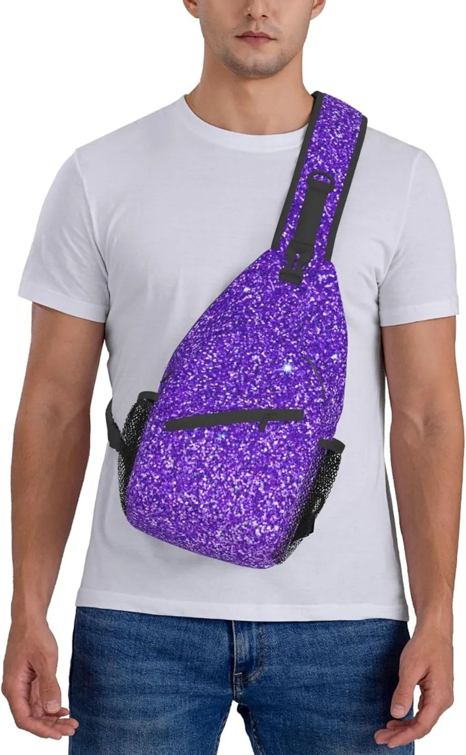 Anti-Theft purple Glitter Sparkle texture Shoulder Backpack Sling Chest Crossbody Bag Cover Pack Rucksack Bicycle Sport
