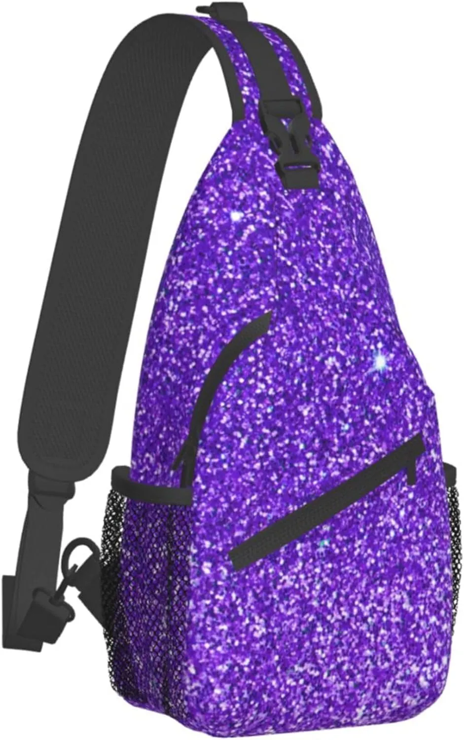 Anti-Theft purple Glitter Sparkle texture Shoulder Backpack Sling Chest Crossbody Bag Cover Pack Rucksack Bicycle Sport