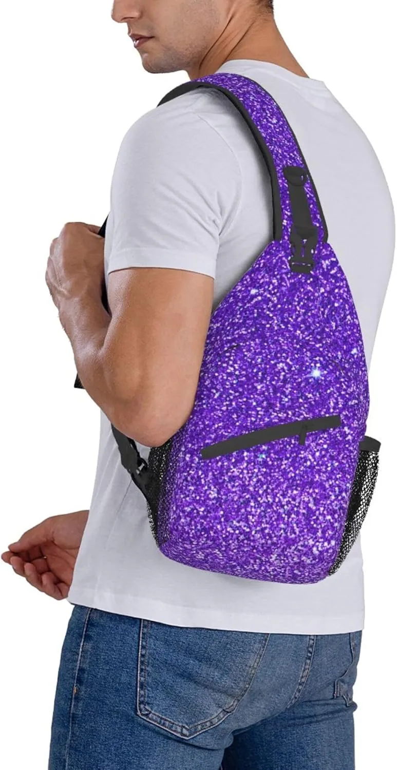 Anti-Theft purple Glitter Sparkle texture Shoulder Backpack Sling Chest Crossbody Bag Cover Pack Rucksack Bicycle Sport
