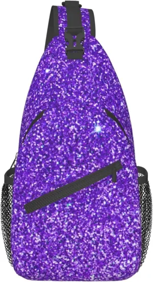 Anti-Theft purple Glitter Sparkle texture Shoulder Backpack Sling Chest Crossbody Bag Cover Pack Rucksack Bicycle Sport