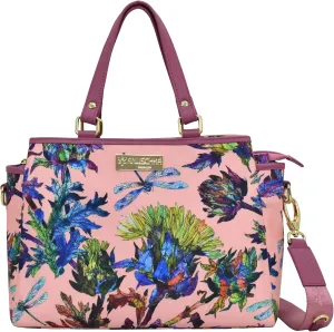 Anuschka Multicompartment Satchel-Wanderlust Collection-Nylon Fabric with Leather Trim and Artwork Print