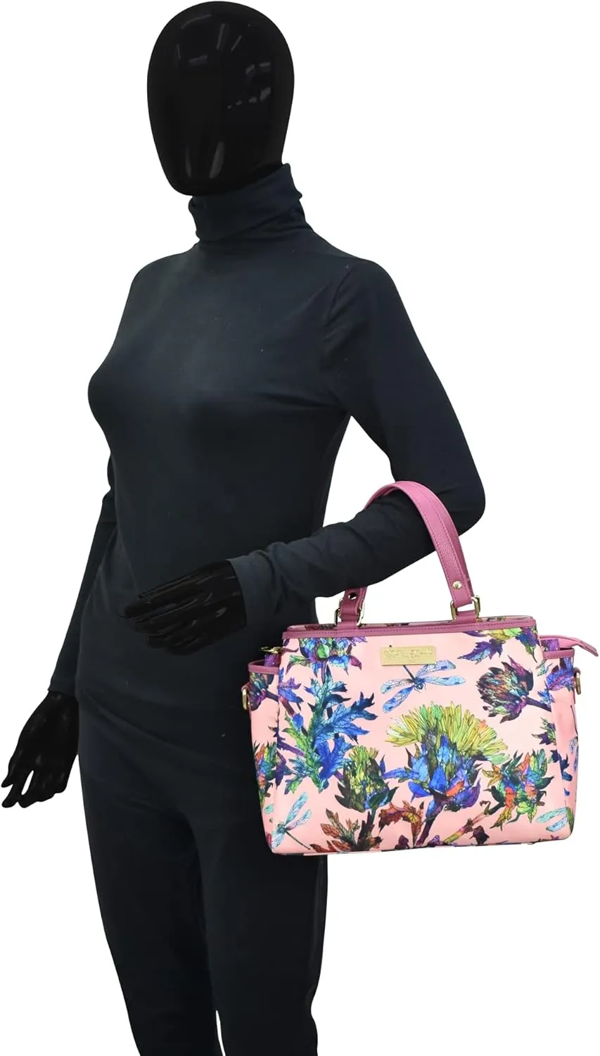 Anuschka Multicompartment Satchel-Wanderlust Collection-Nylon Fabric with Leather Trim and Artwork Print