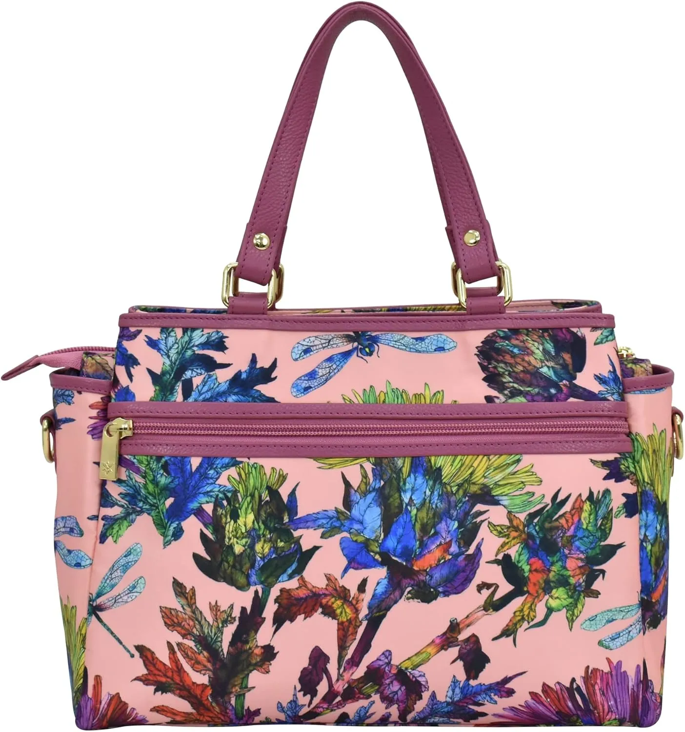 Anuschka Multicompartment Satchel-Wanderlust Collection-Nylon Fabric with Leather Trim and Artwork Print