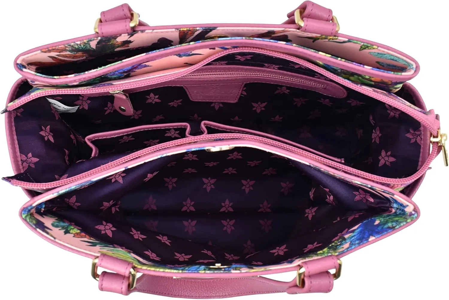 Anuschka Multicompartment Satchel-Wanderlust Collection-Nylon Fabric with Leather Trim and Artwork Print