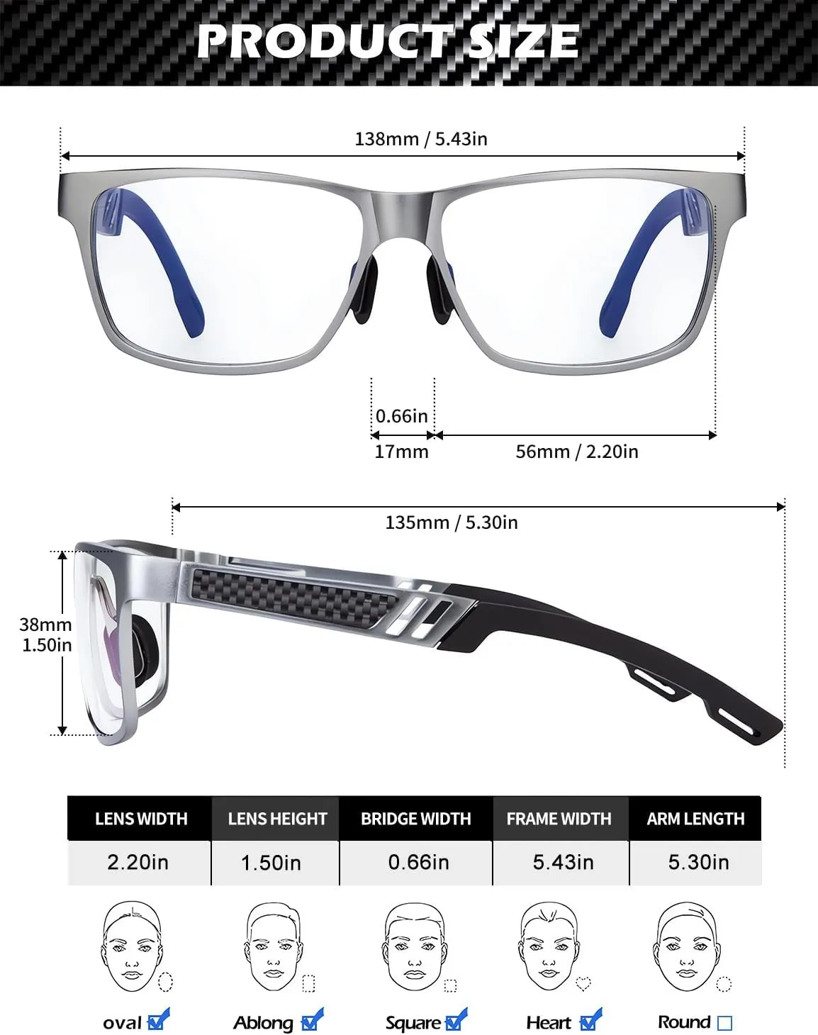 ANYLUV Reading Glasses Men Women Blue Light Blocking, Premium Mens Reading Glasses Al-mg Frame with Spring Hinge Anti Glare