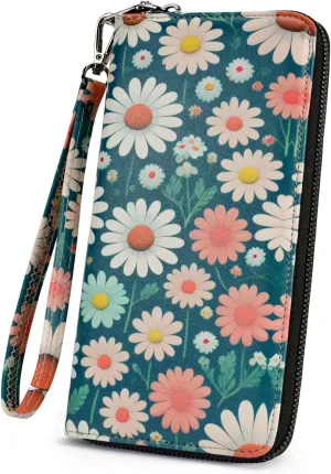 APHISON Wallet Women Large Capacity Clutch Purse For Ladies Card Holder RFID Wristlet Phone Zipper Coin Travel Pocket