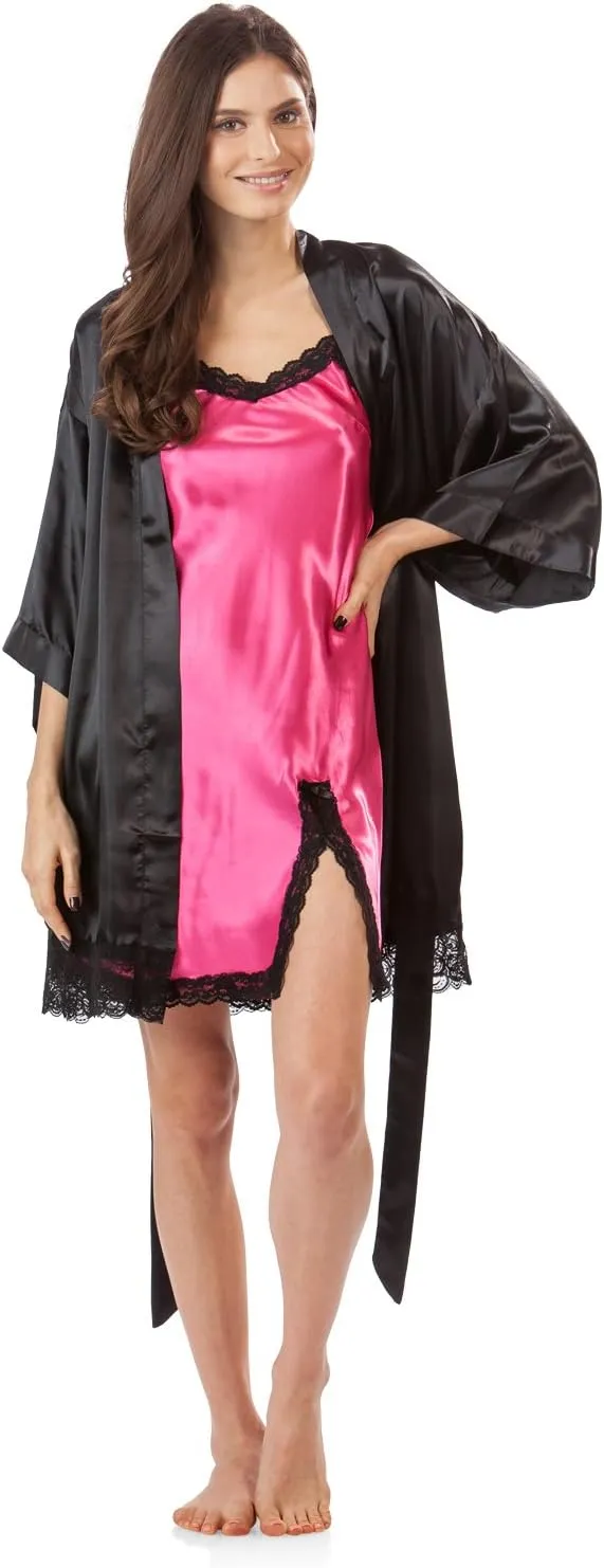 Ashford & Brooks Women's 2 Piece Satin Robe and Nightie Set