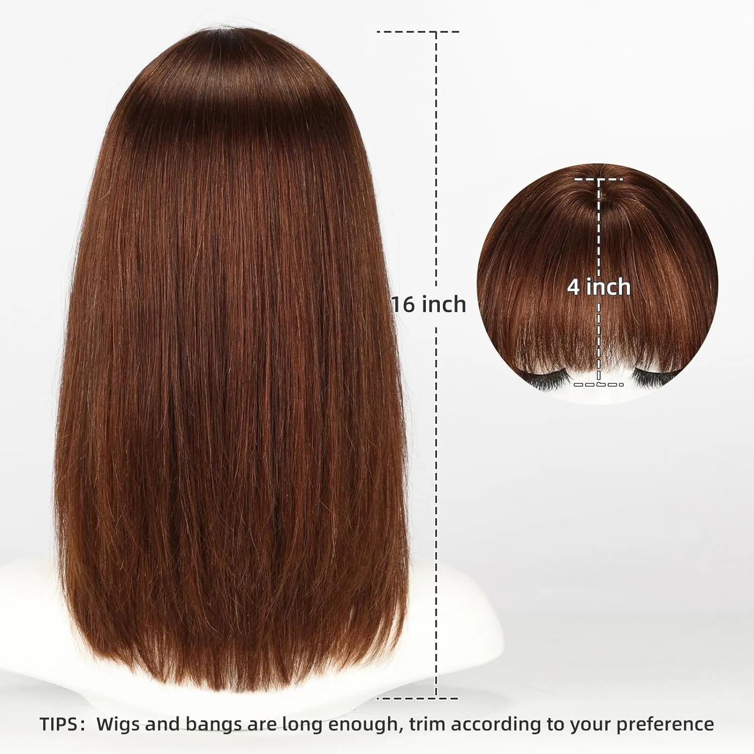 Auburn 16inch Human Hair Wigs for Women Shoulder Length Layered Real Hair Wig with Natural Look and Bangs