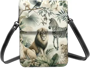 Augenstern African-Wilderness-Adventure Microfiber Pu Leather Crossbody Phone Bag, Portable Shoulder Phone Wallet