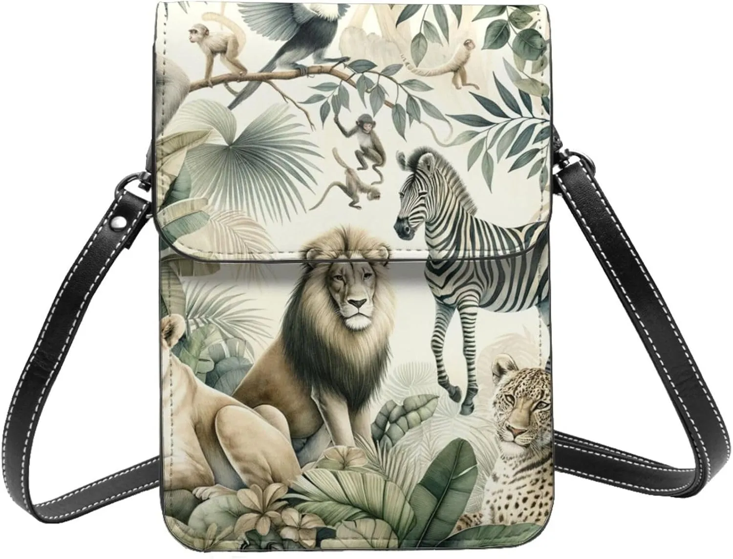 Augenstern African-Wilderness-Adventure Microfiber Pu Leather Crossbody Phone Bag, Portable Shoulder Phone Wallet