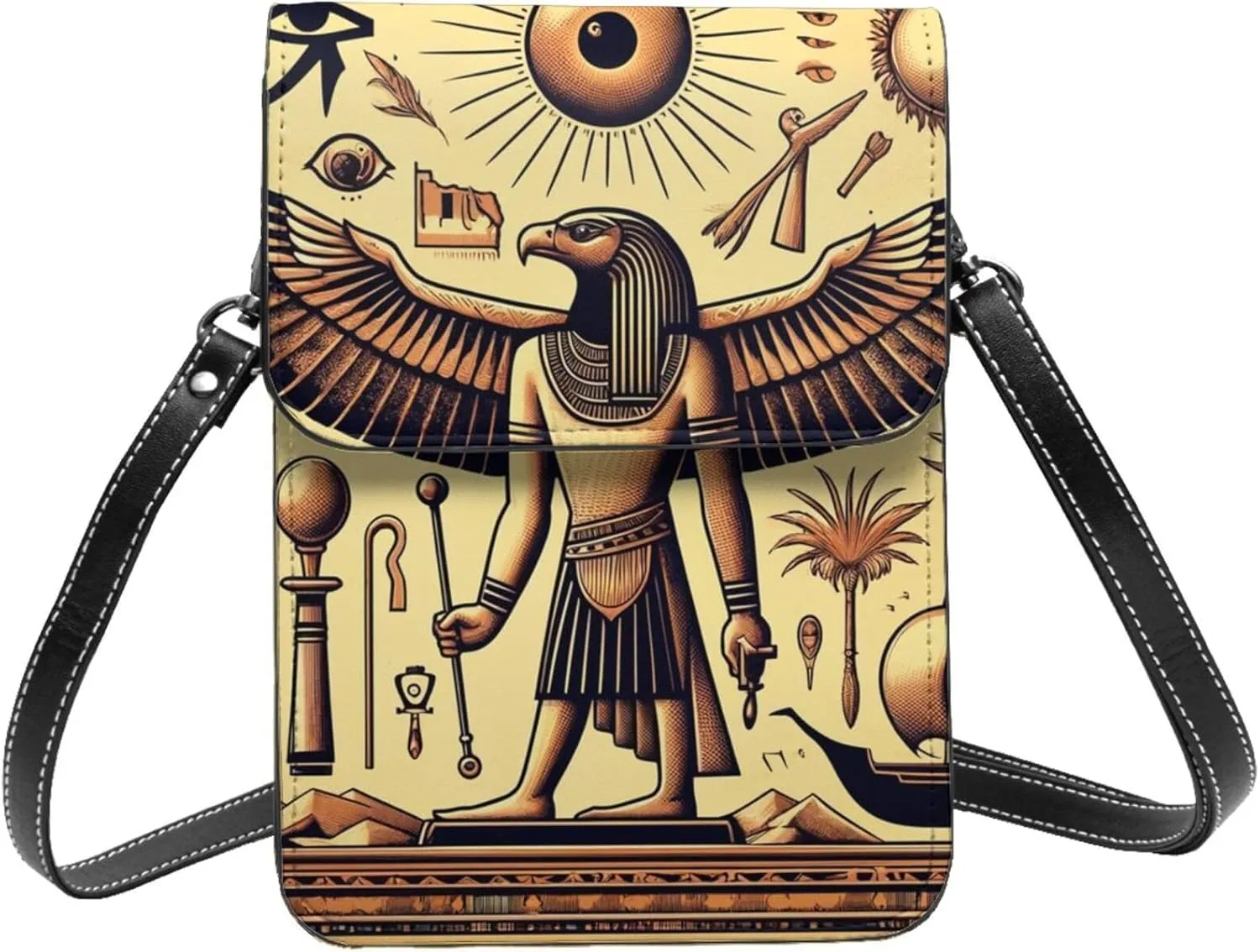 Augenstern Ancient-Egyptian-Pharaoh-Eye Microfiber Pu Leather Crossbody Phone Bag, Portable Shoulder Phone Wallet