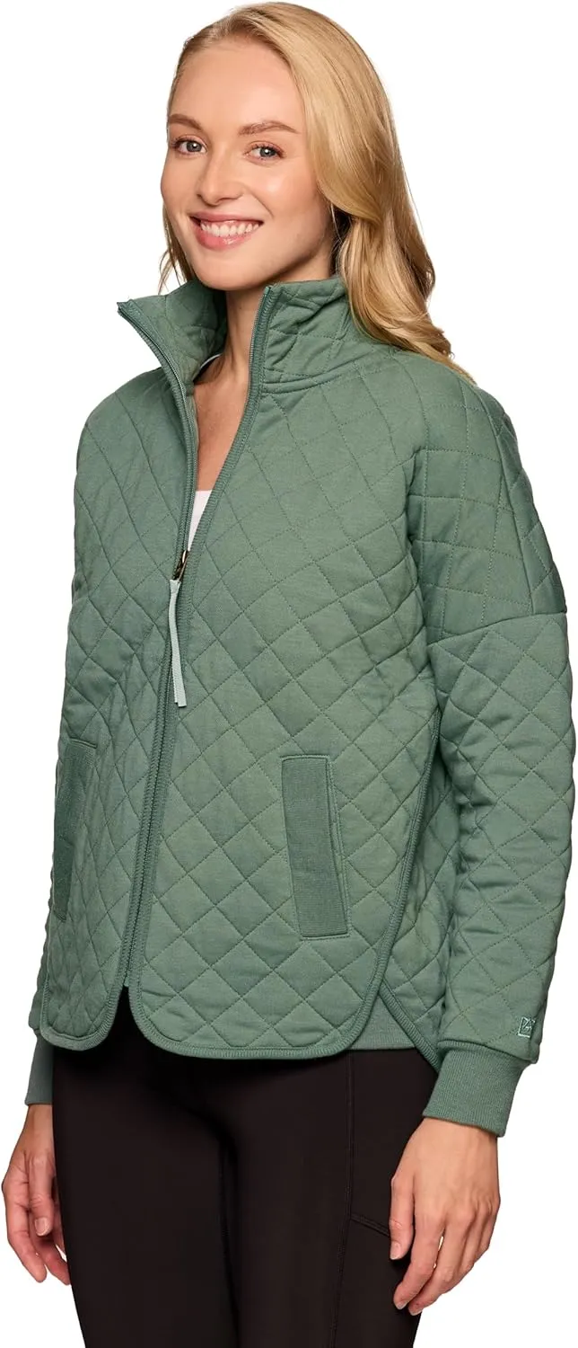 Avalanche Quilted Jacket for Women, All Season Mock Neck Zip Up Jacket with Pockets for Hiking, Travel, Casual Wear