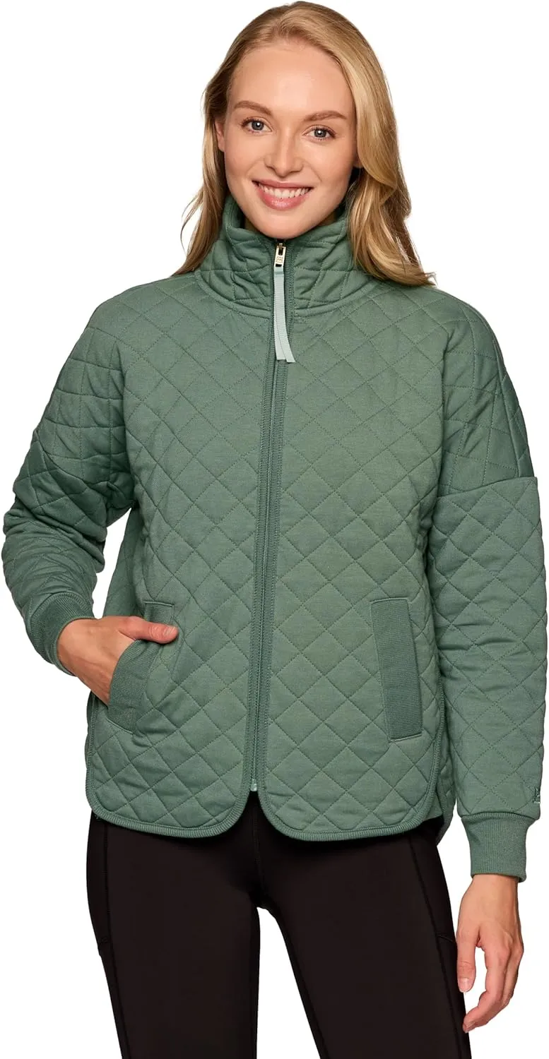 Avalanche Quilted Jacket for Women, All Season Mock Neck Zip Up Jacket with Pockets for Hiking, Travel, Casual Wear