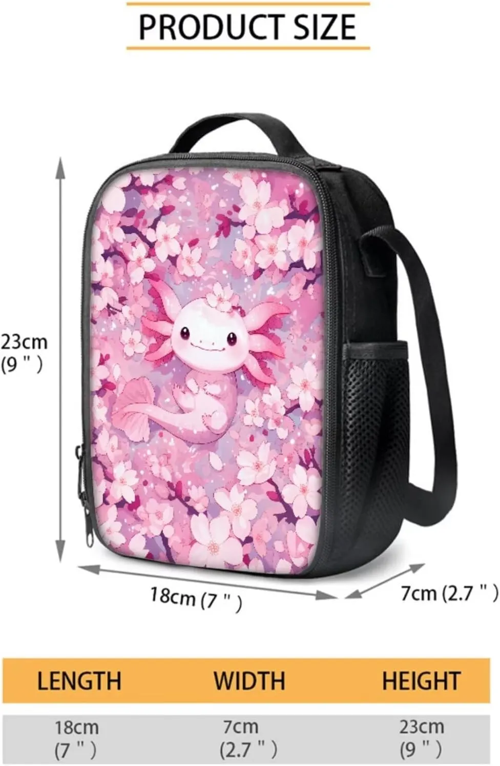 Axolotl School Bag and Lunch Bag Set for Toddler Girls 6-12 Kids Kindergarten Schoolbags Cherry Blossom Cute Large Book Bag Elementary Daycare Bags Lightweight Travel Duffel Bag Back Packs