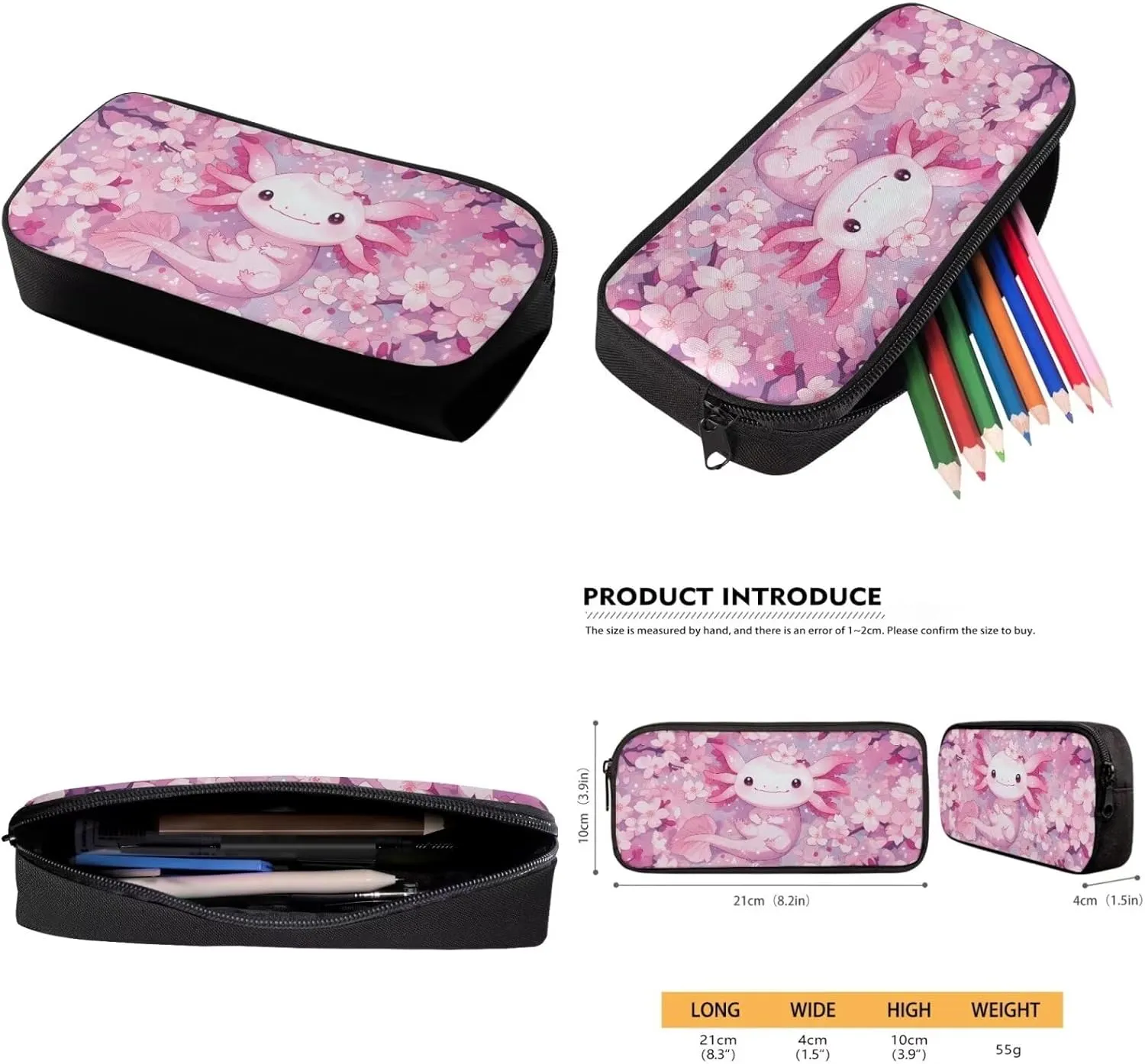 Axolotl School Bag and Lunch Bag Set for Toddler Girls 6-12 Kids Kindergarten Schoolbags Cherry Blossom Cute Large Book Bag Elementary Daycare Bags Lightweight Travel Duffel Bag Back Packs