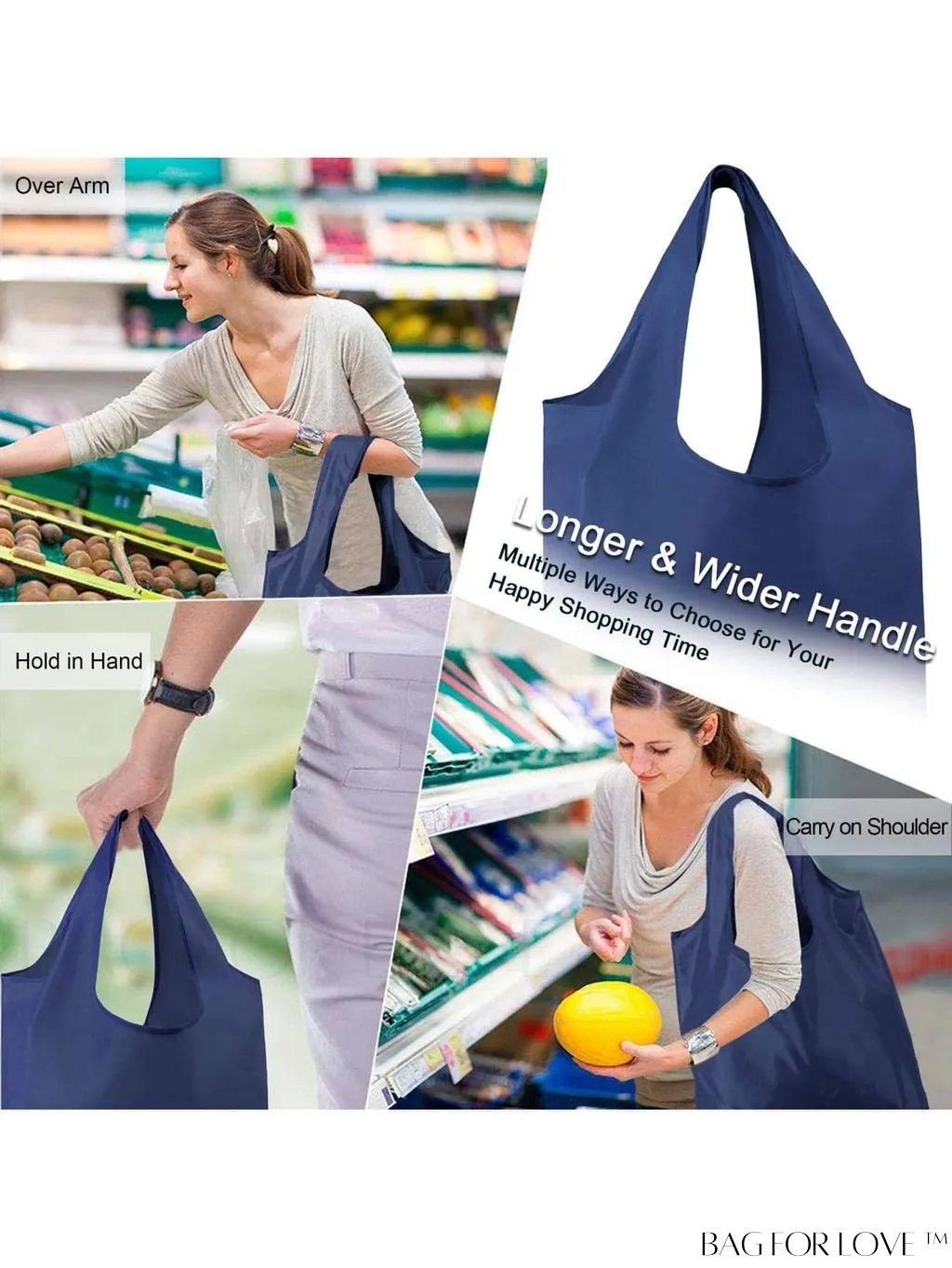 BagForLove - BeeGreen 12 Pack Reusable Grocery Bags: Multicolor, Durable, Machine Washable - X-Large, Heavy Duty, Folding