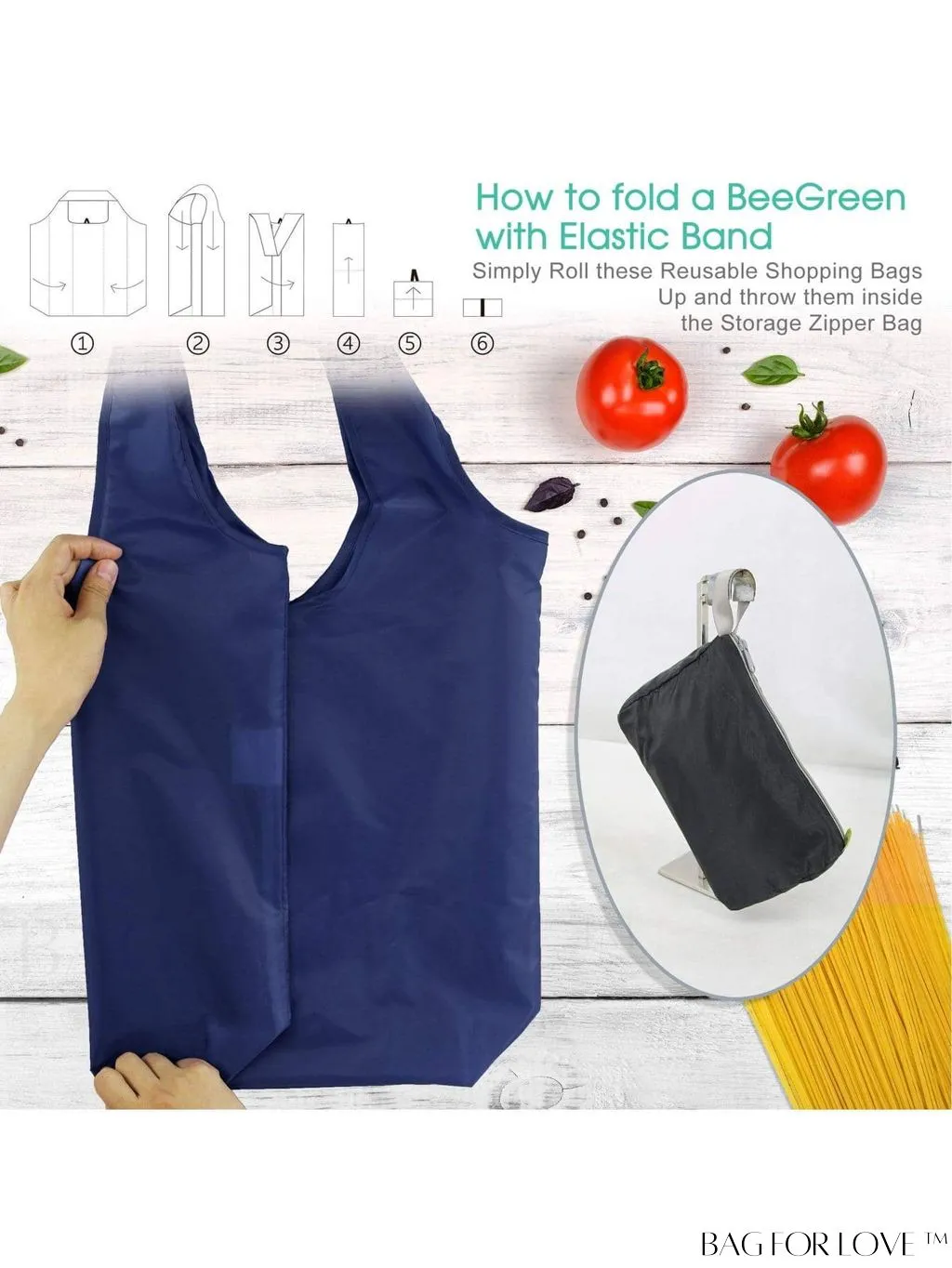 BagForLove - BeeGreen 12 Pack Reusable Grocery Bags: Multicolor, Durable, Machine Washable - X-Large, Heavy Duty, Folding