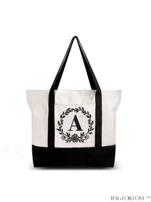 BagForLove - BeeGreen Personalized Canvas Tote Bag with Zipper Closure â Embroidered Monogram, Inner & Front Pockets