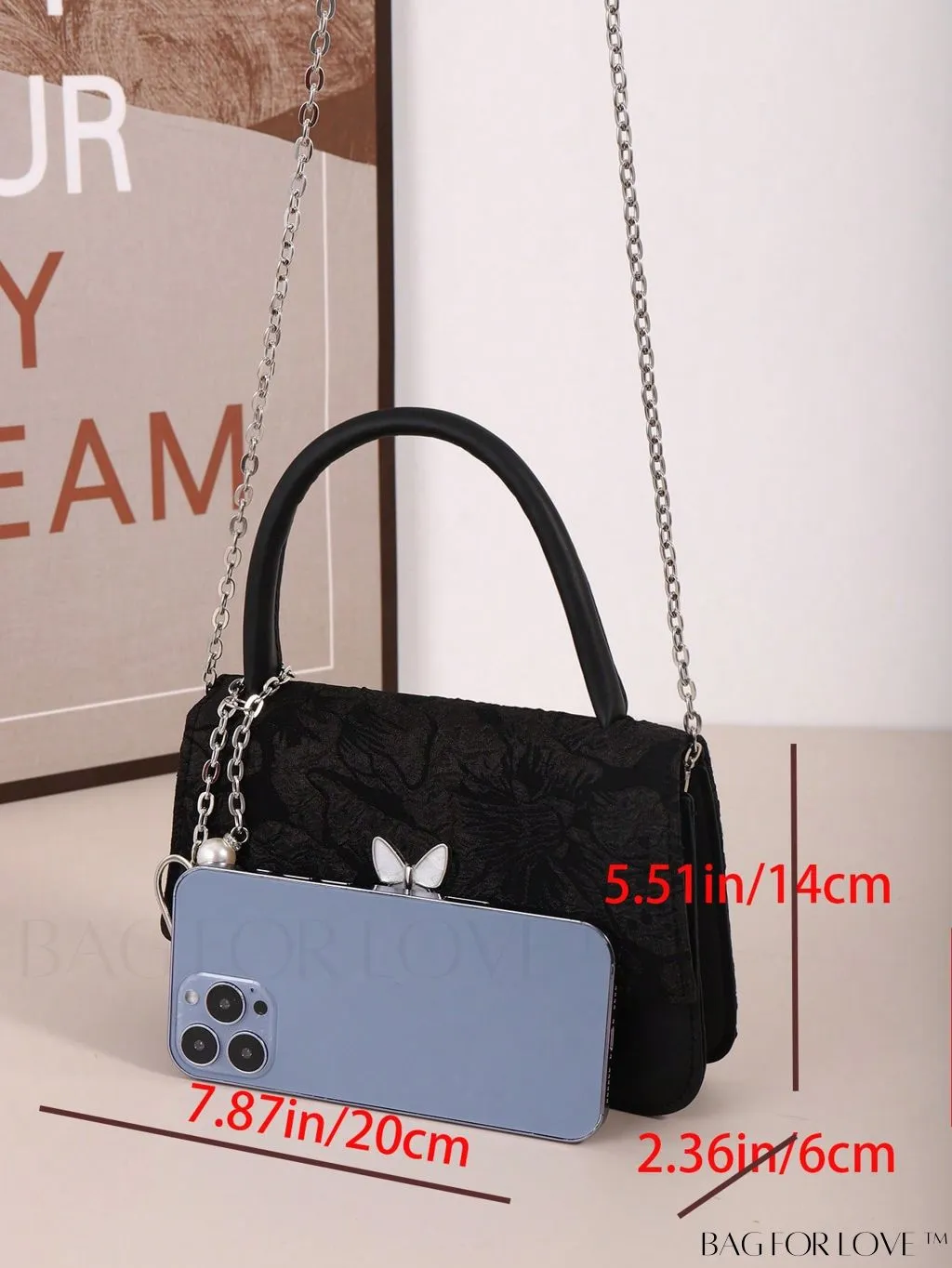 BagForLove - Black Square Mini Butterfly Flap Bag with Decorative Detail