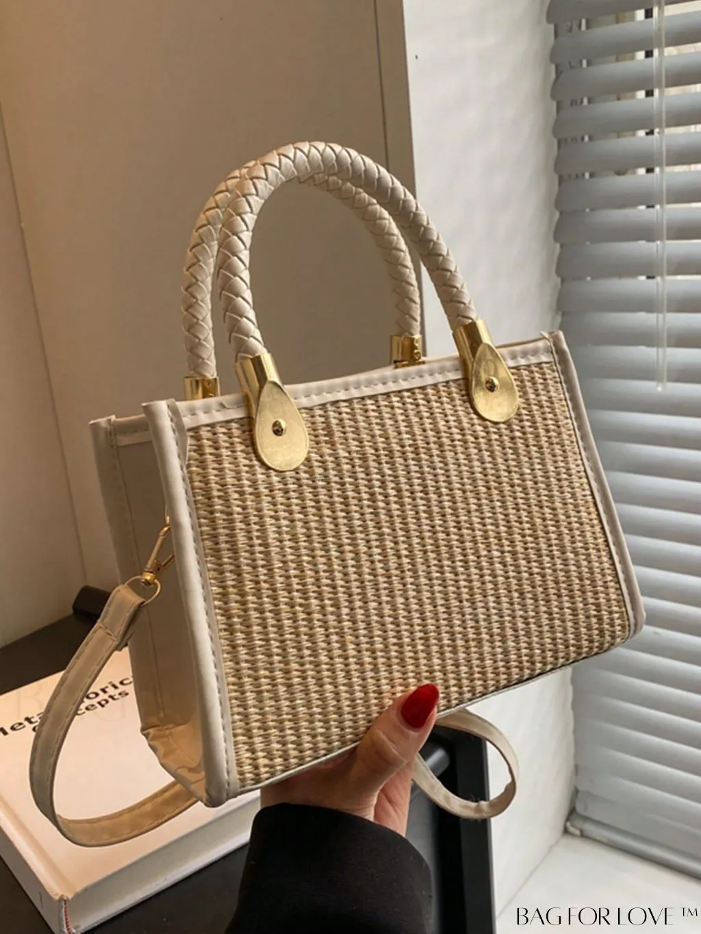 BagForLove - Braided Mini Straw Bag with Zipper Closure and Contrast Binding Detail