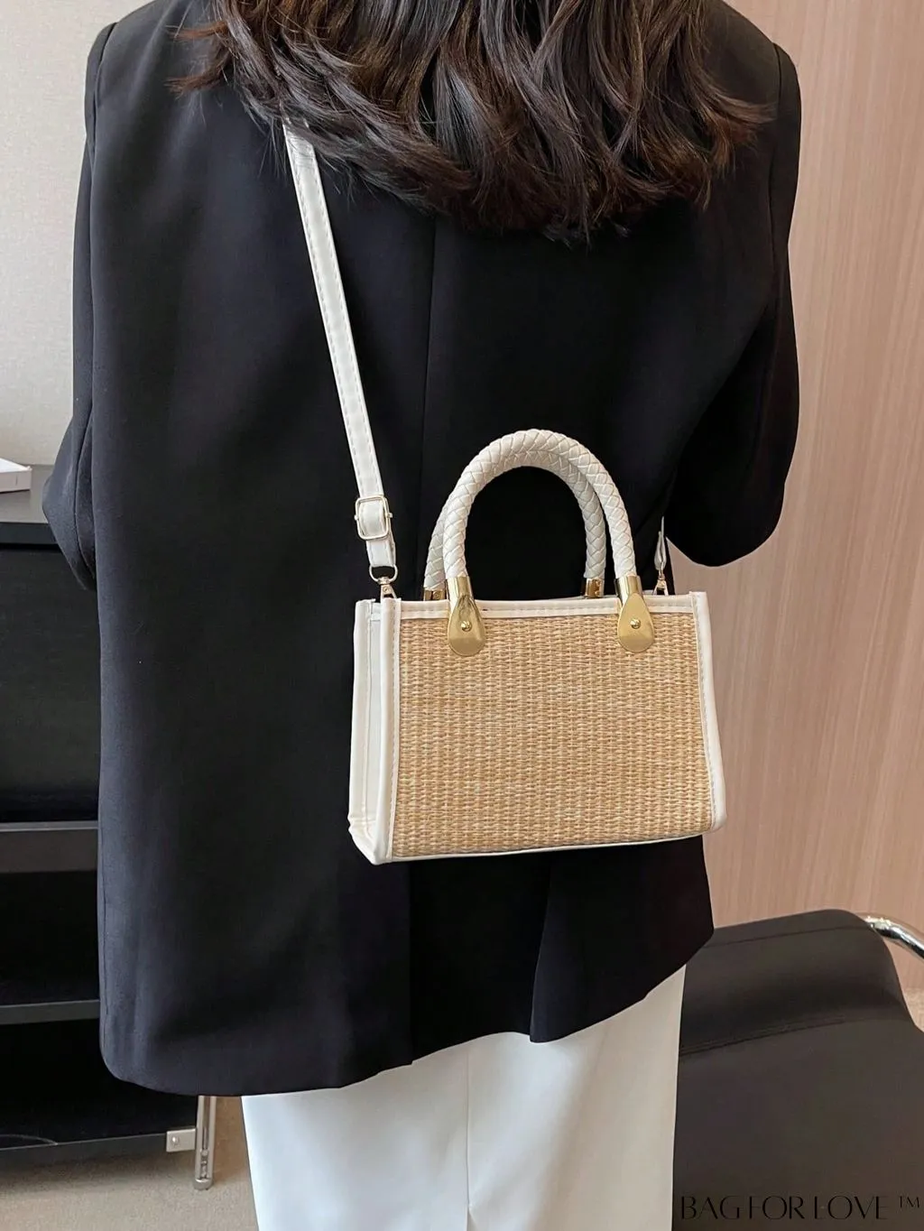 BagForLove - Braided Mini Straw Bag with Zipper Closure and Contrast Binding Detail