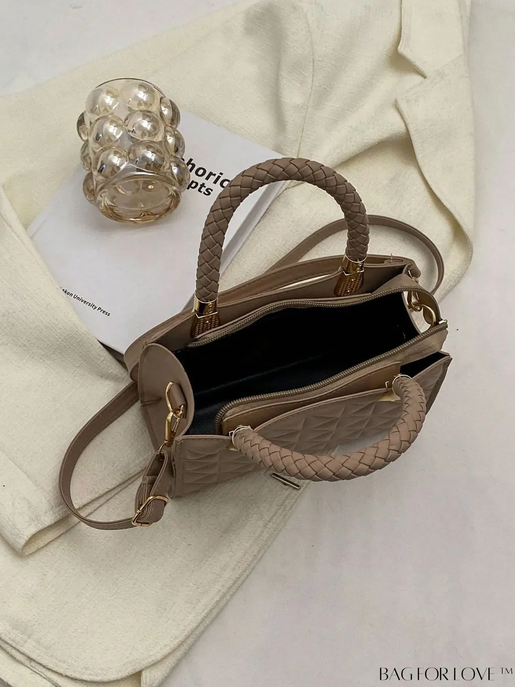 BagForLove - Braided Mini Straw Bag with Zipper Closure and Contrast Binding Detail