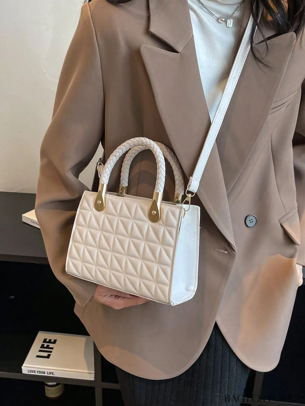 BagForLove - Braided Mini Straw Bag with Zipper Closure and Contrast Binding Detail