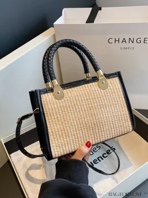 BagForLove - Braided Mini Straw Bag with Zipper Closure and Contrast Binding Detail