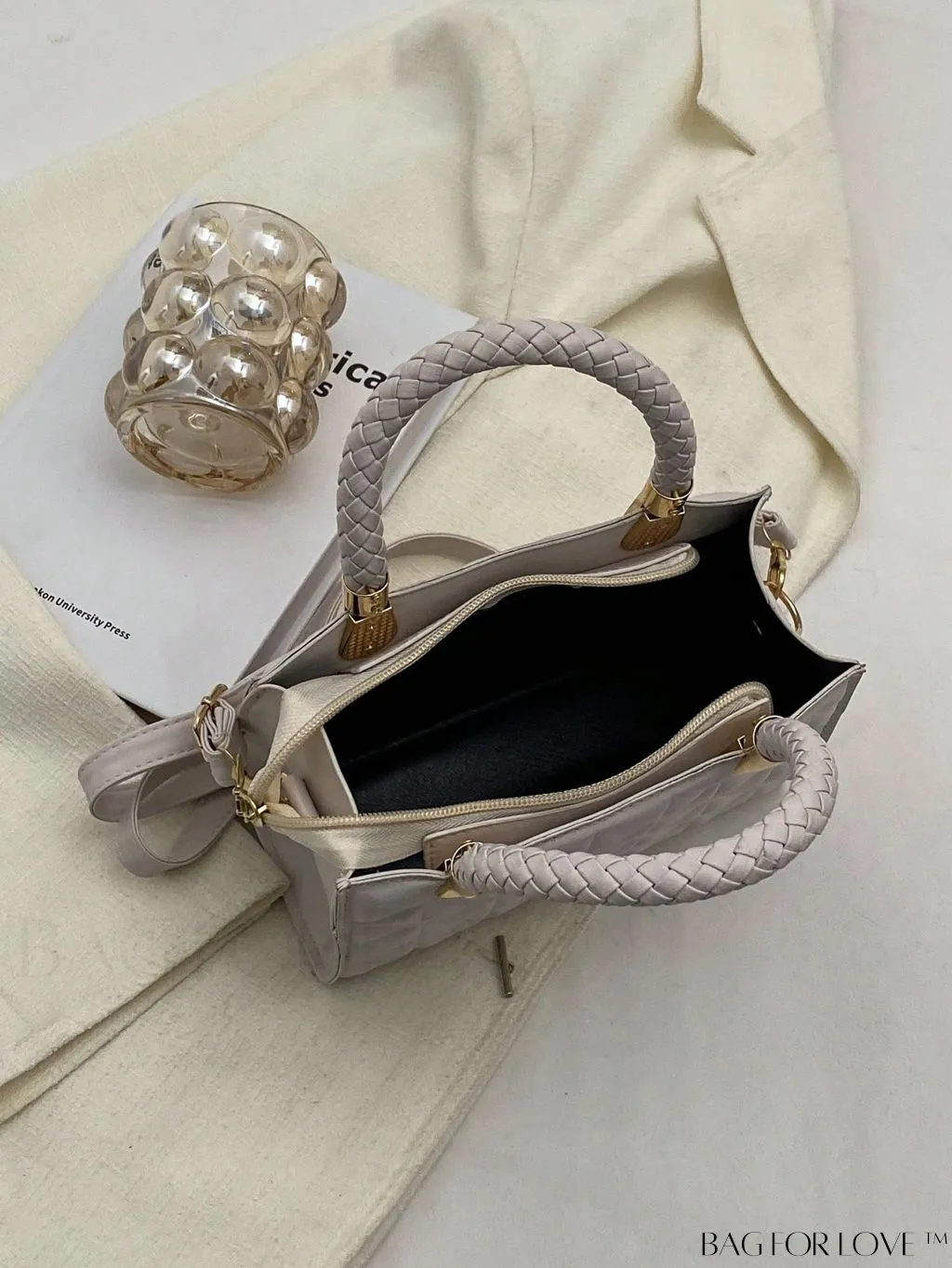 BagForLove - Braided Mini Straw Bag with Zipper Closure and Contrast Binding Detail