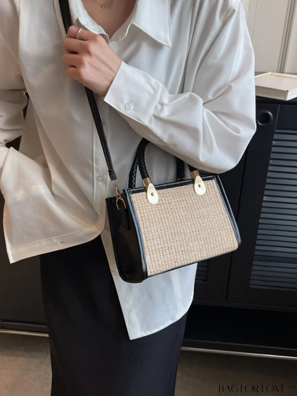 BagForLove - Braided Mini Straw Bag with Zipper Closure and Contrast Binding Detail