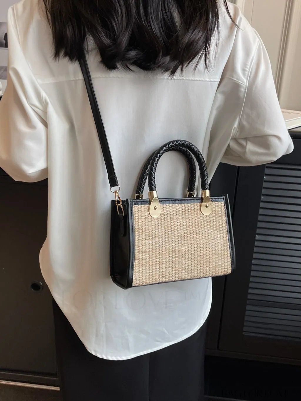 BagForLove - Braided Mini Straw Bag with Zipper Closure and Contrast Binding Detail