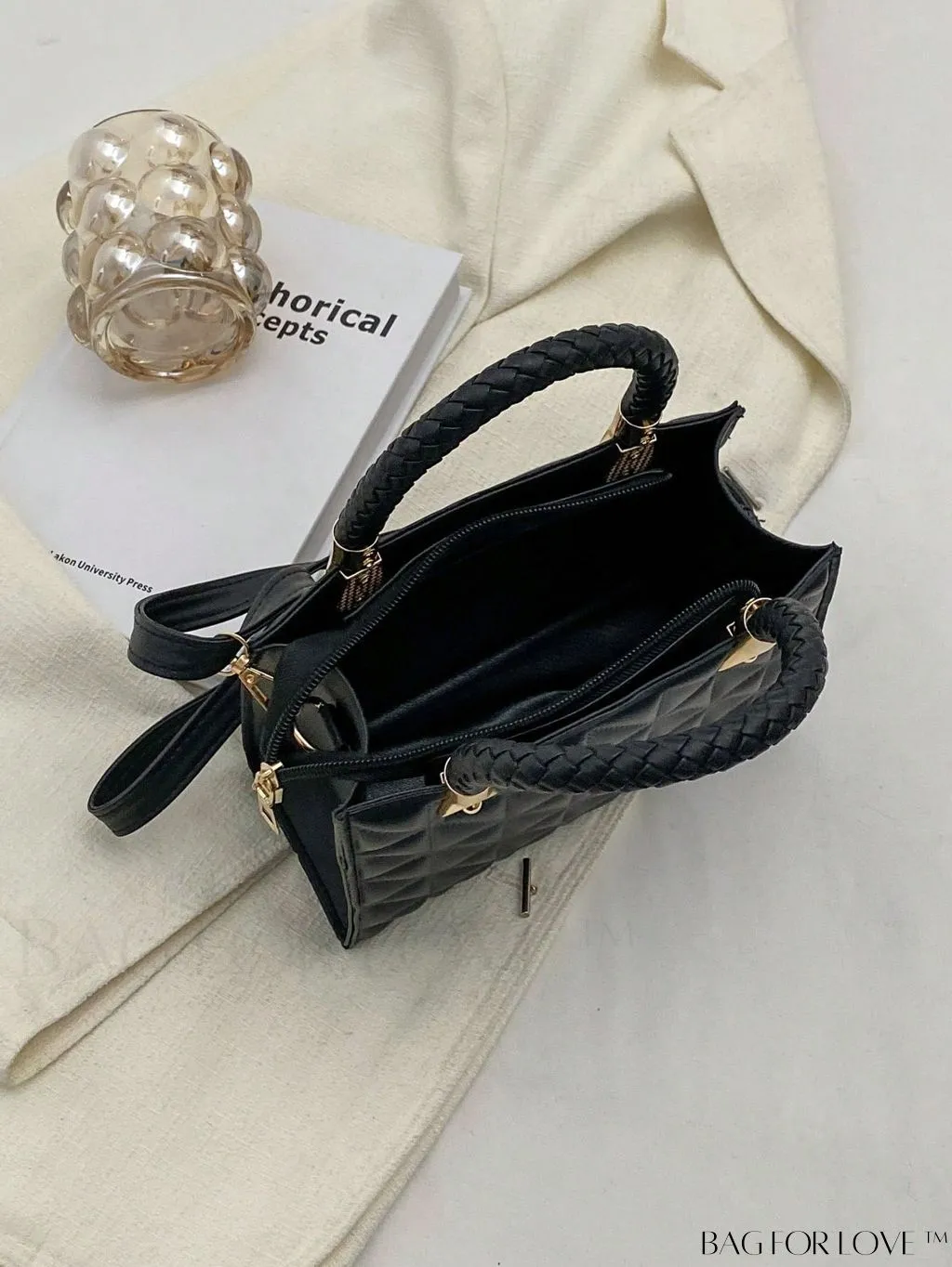 BagForLove - Braided Mini Straw Bag with Zipper Closure and Contrast Binding Detail