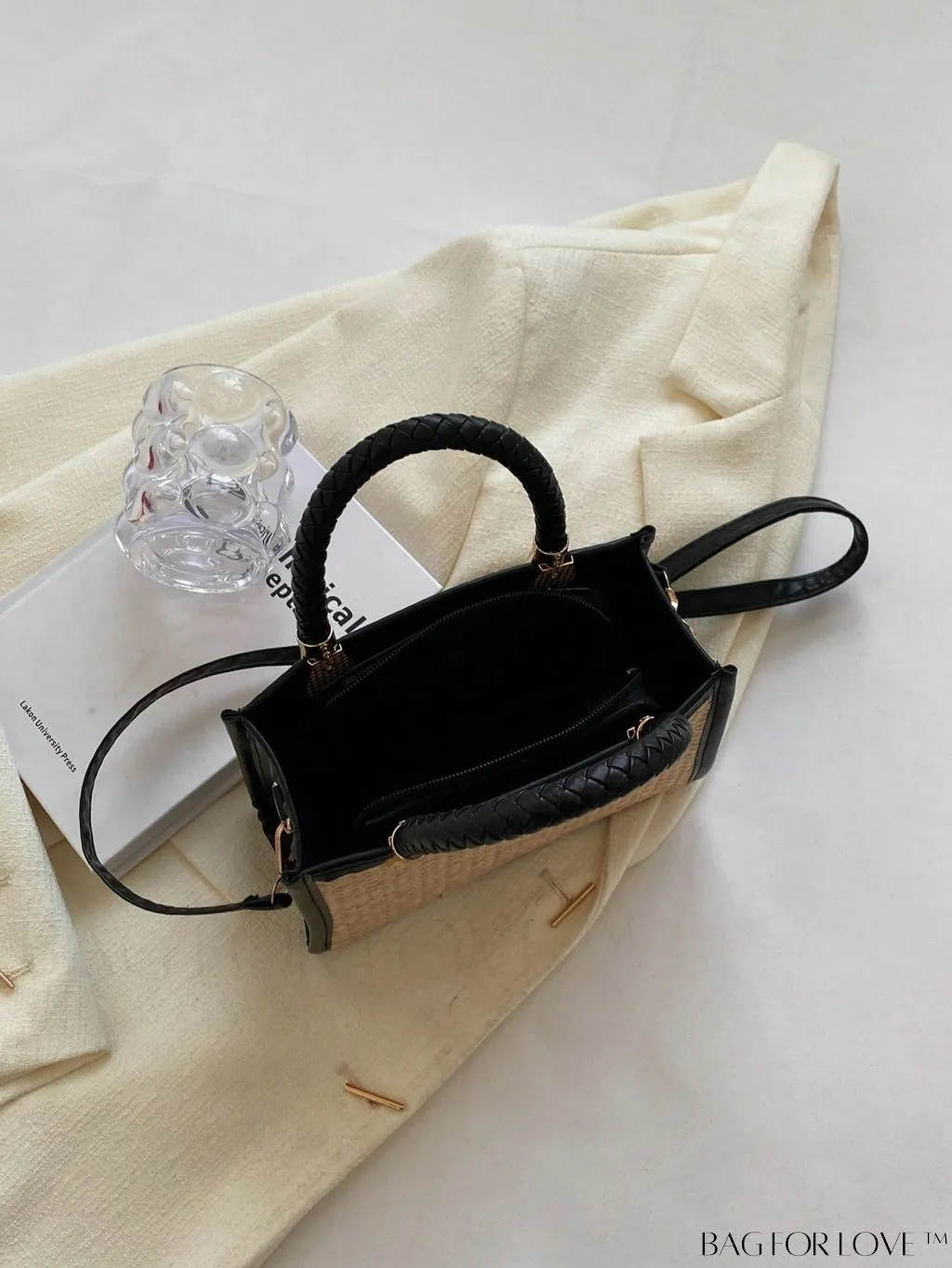 BagForLove - Braided Mini Straw Bag with Zipper Closure and Contrast Binding Detail