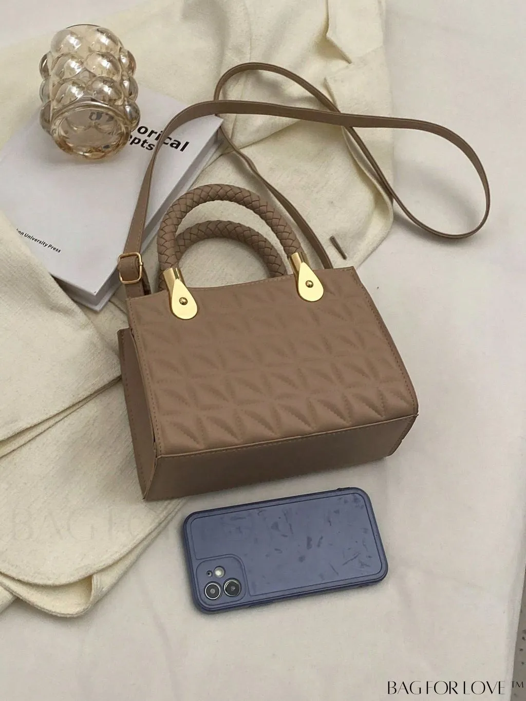 BagForLove - Braided Mini Straw Bag with Zipper Closure and Contrast Binding Detail