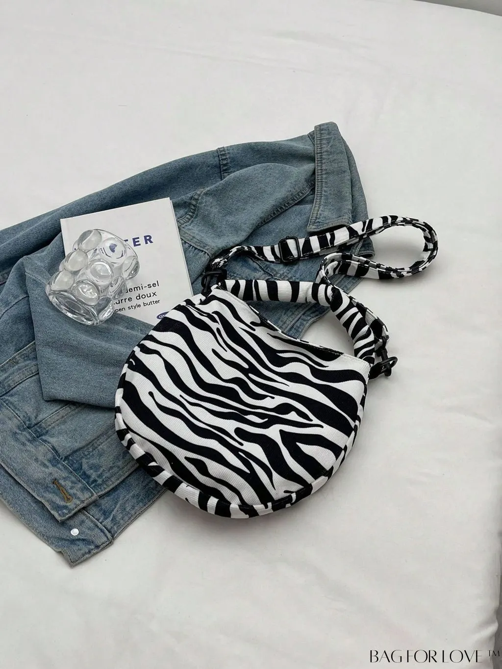 BagForLove - Canvas Zebra Striped Hobo Bag with Top Handle and Zipper Closure - KznStyle