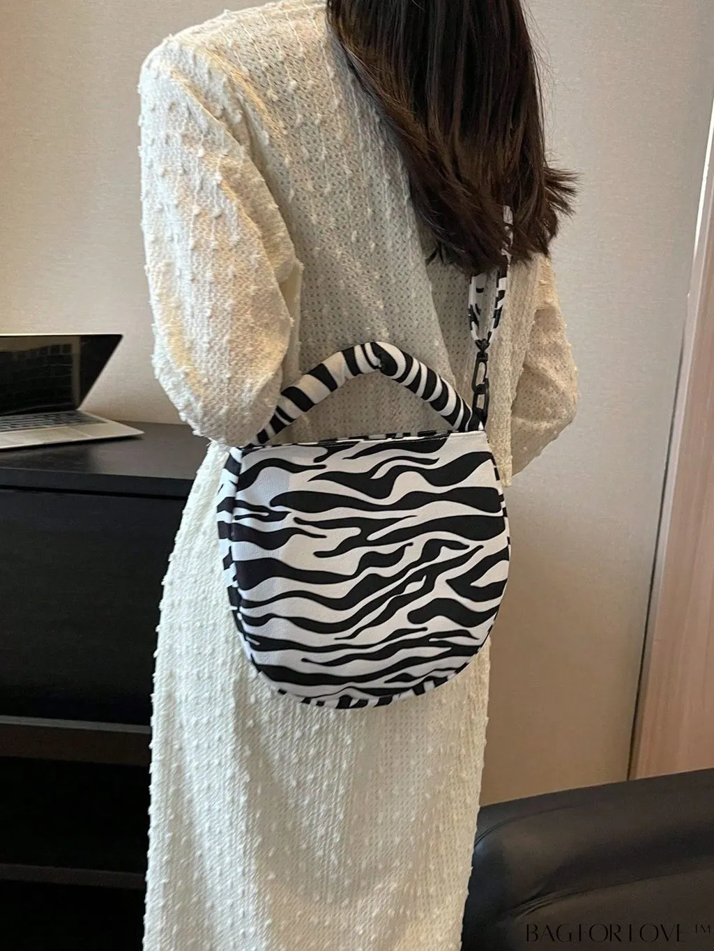 BagForLove - Canvas Zebra Striped Hobo Bag with Top Handle and Zipper Closure - KznStyle