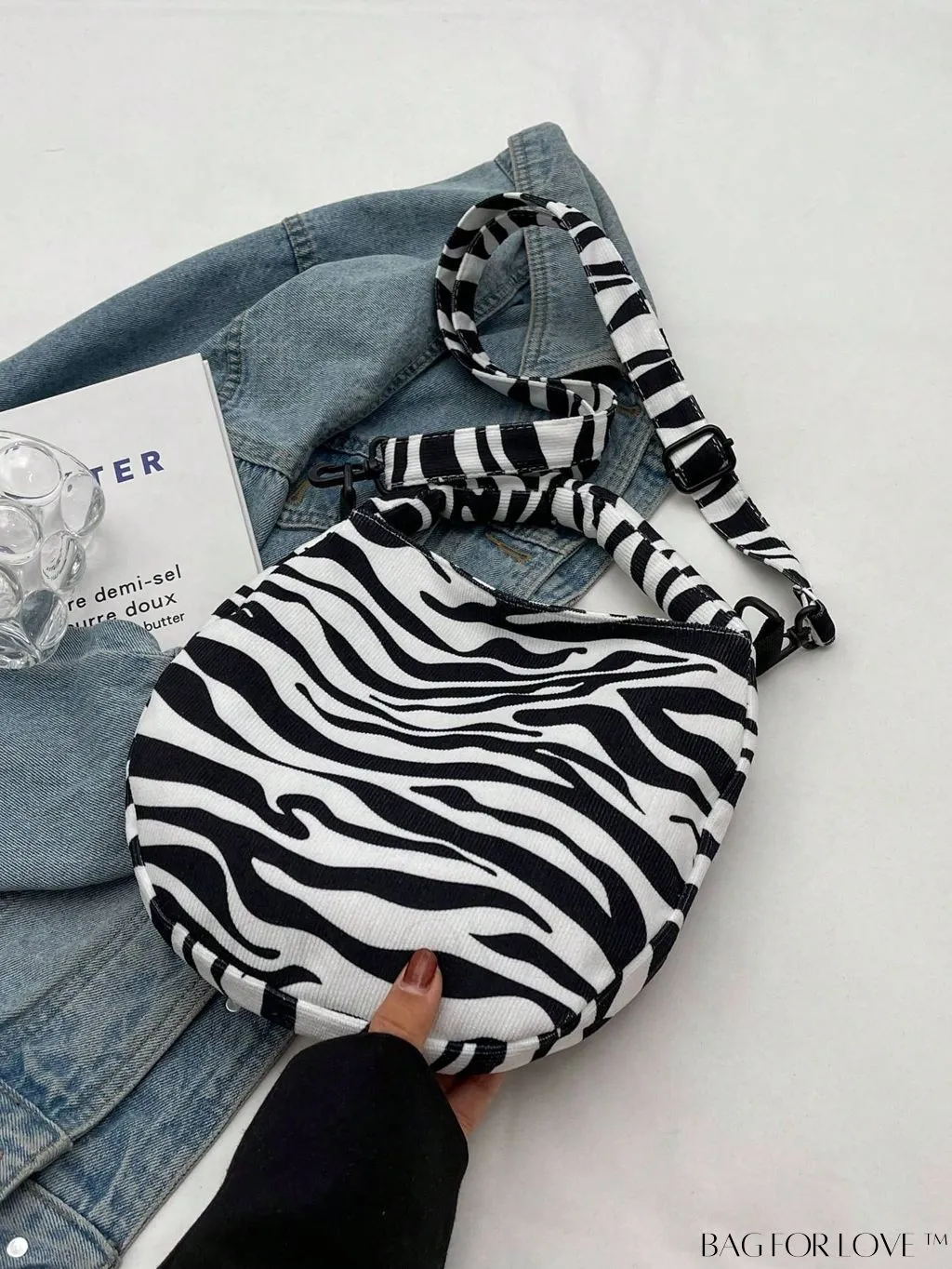 BagForLove - Canvas Zebra Striped Hobo Bag with Top Handle and Zipper Closure - KznStyle
