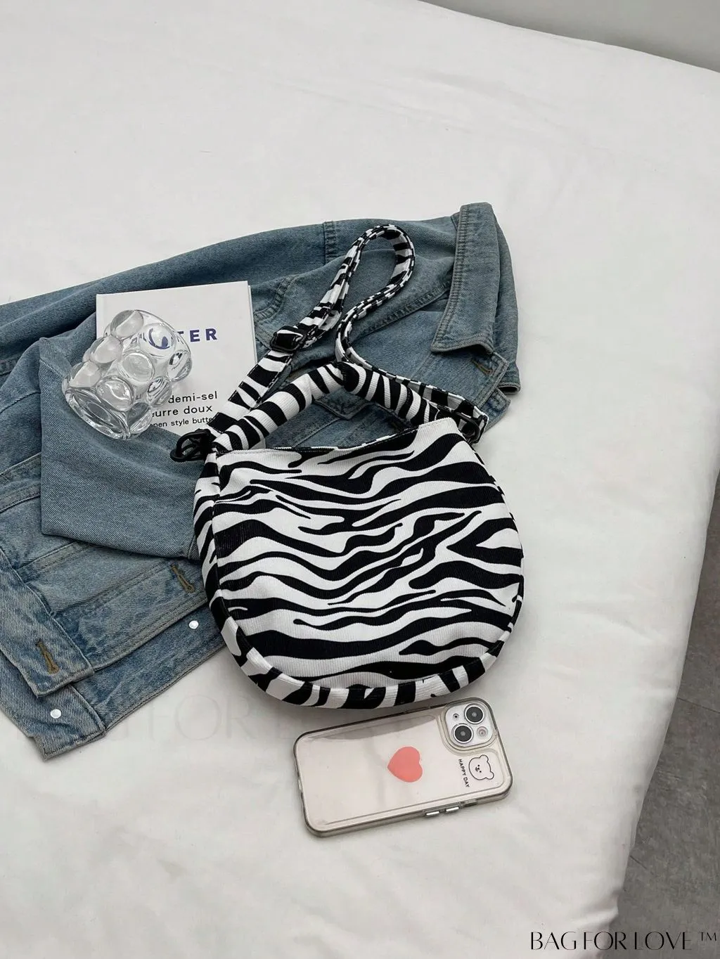 BagForLove - Canvas Zebra Striped Hobo Bag with Top Handle and Zipper Closure - KznStyle