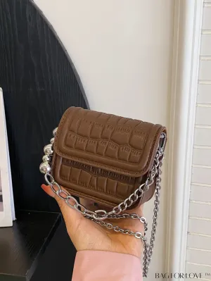 BagForLove - Chic Crocodile Pattern Flap Handbag with Metallic Chain Strap