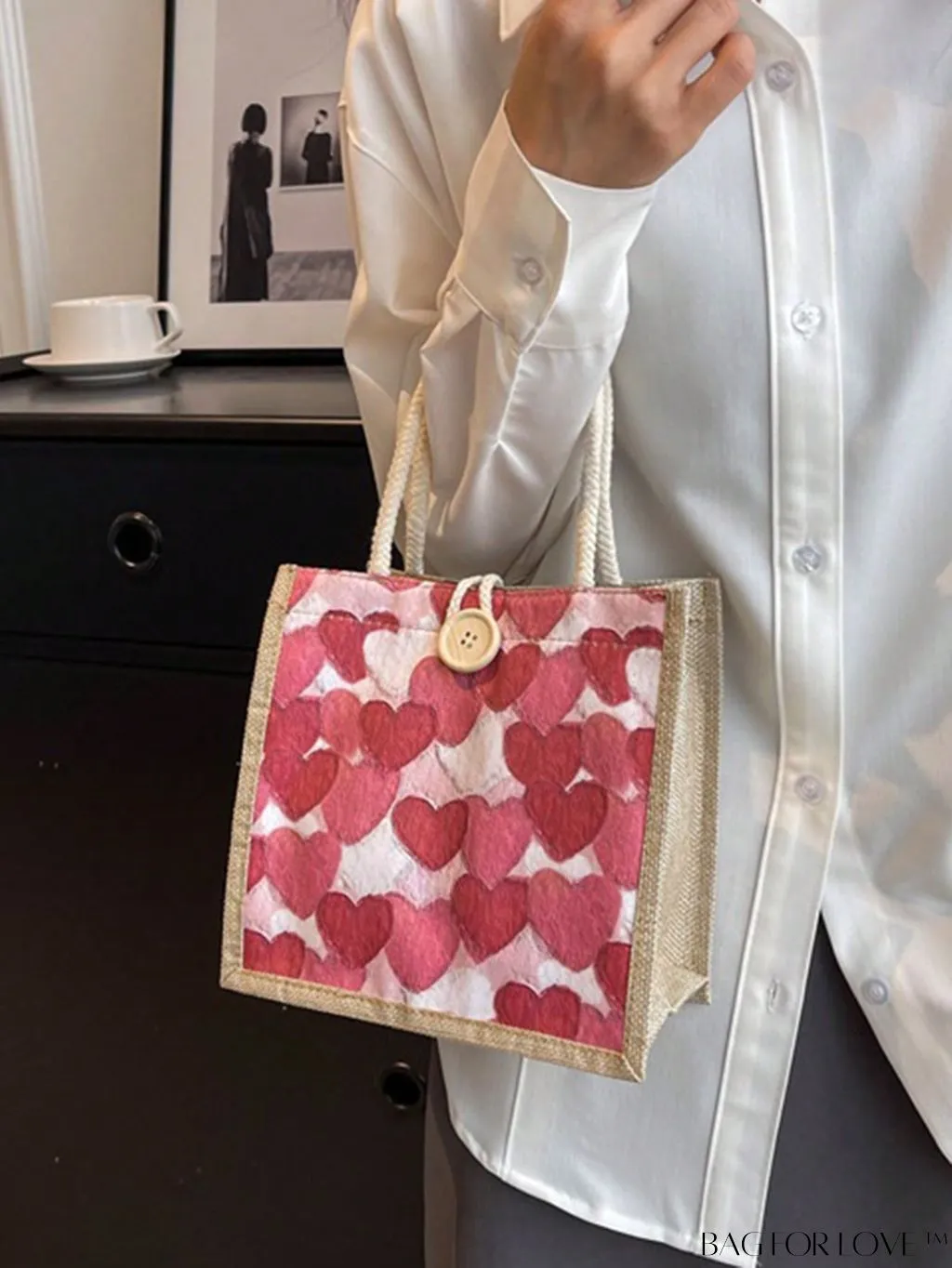 BagForLove - Chic Letter Print Square Bag with Tassel & Button Accents - Ideal for Everyday Use