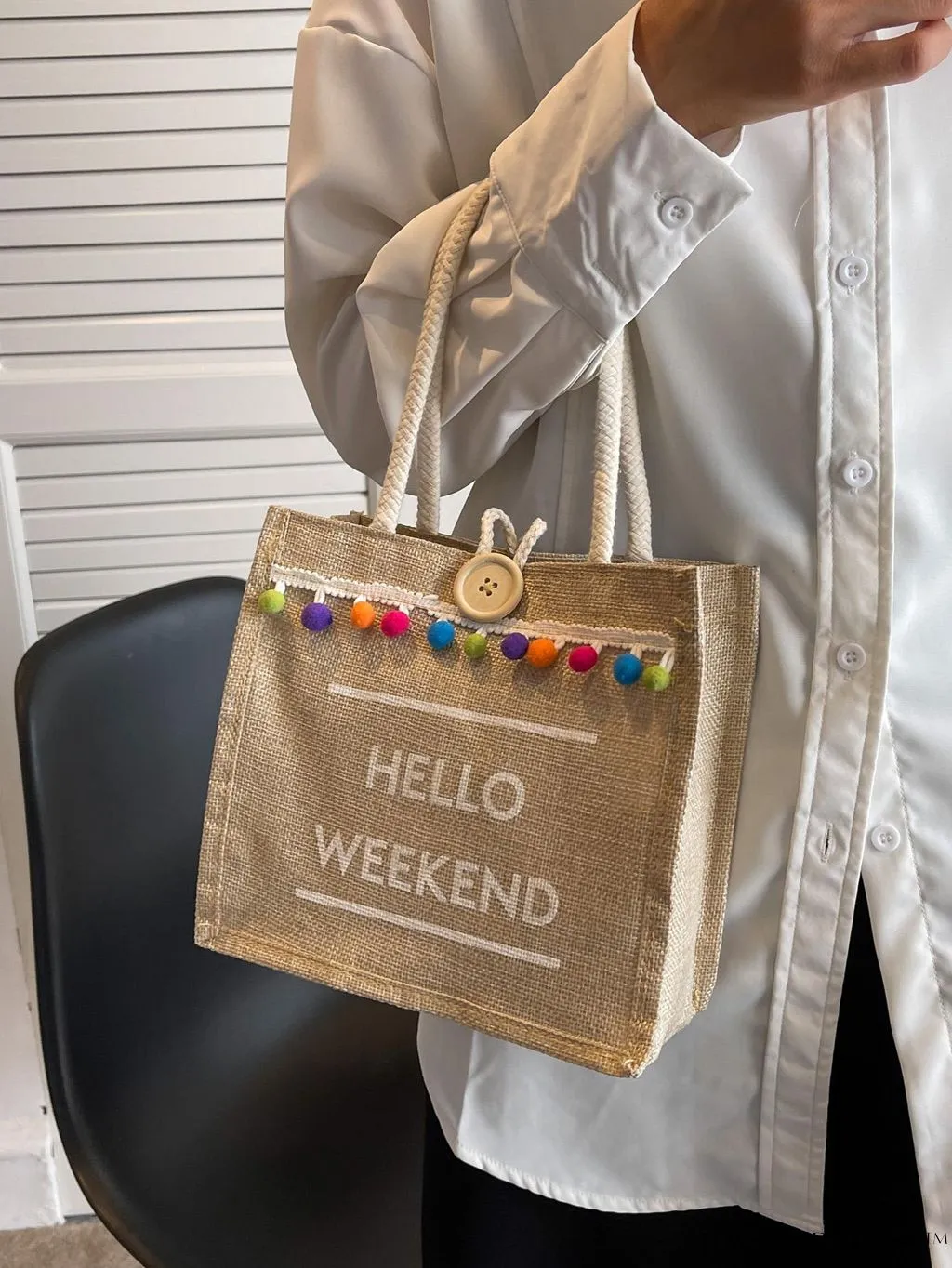 BagForLove - Chic Letter Print Square Bag with Tassel & Button Accents - Ideal for Everyday Use